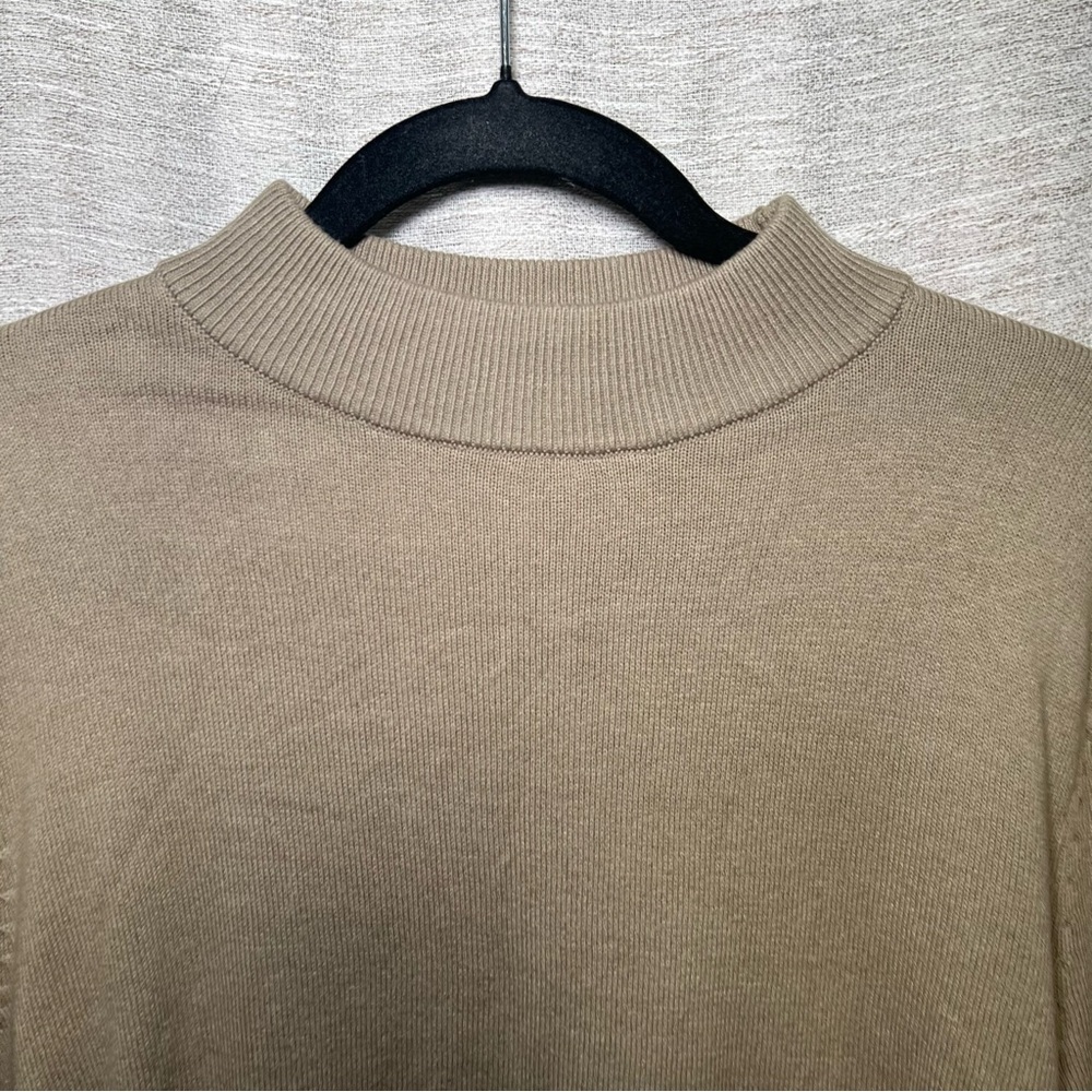 Jeff Beige Mock Neck Knit Sweater Men's Soft Minimalist Cotton Acrylic Pullover - Picture 7 of 15